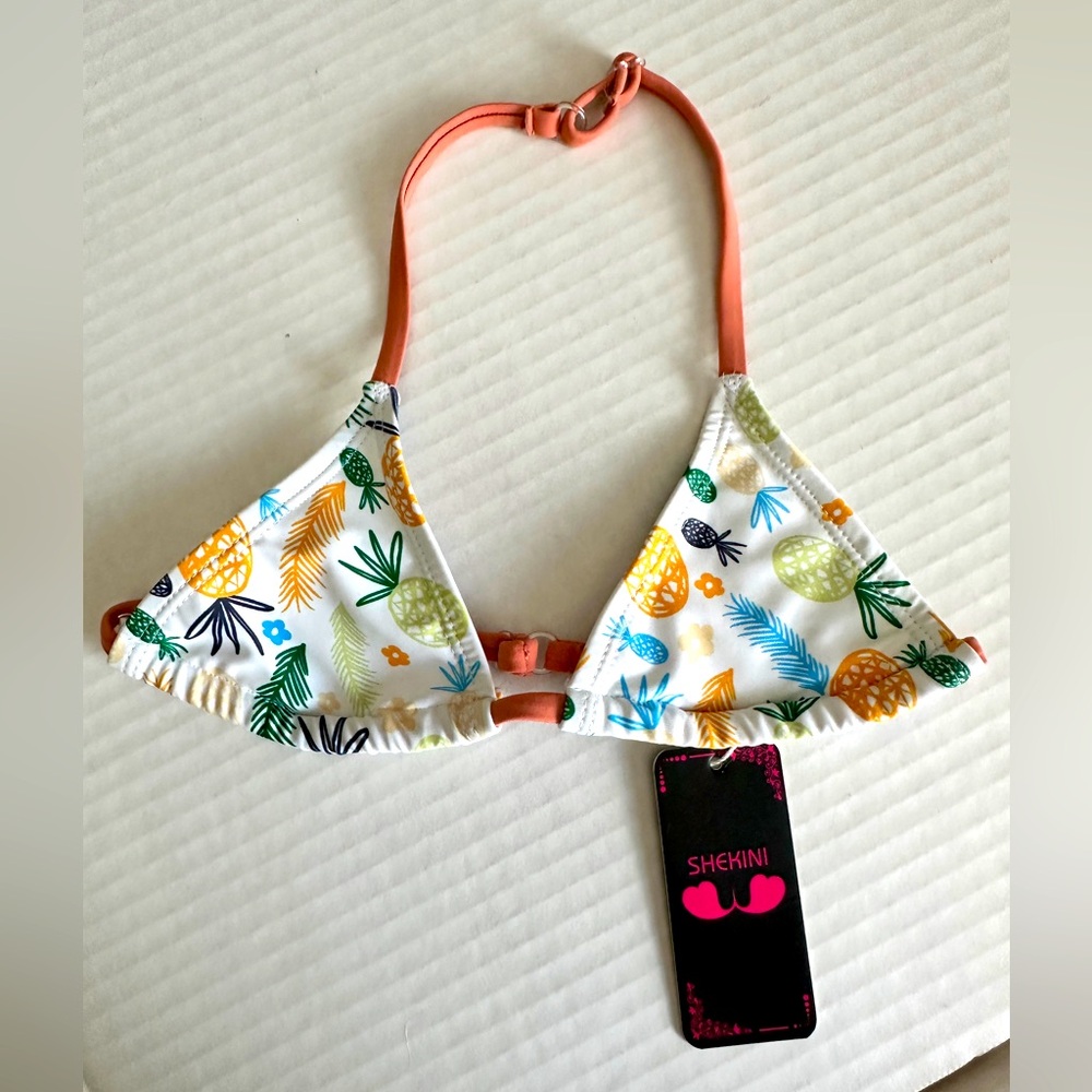 Shekini girls teeny tiny string bikini top, size 6/8, pineapples and palms